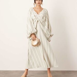 ASOS EDITION v neck drapey maxi dress in linen mix stripe